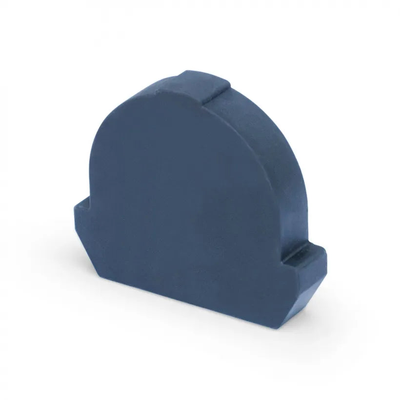 A blue end cap designed for use with water feature modules.