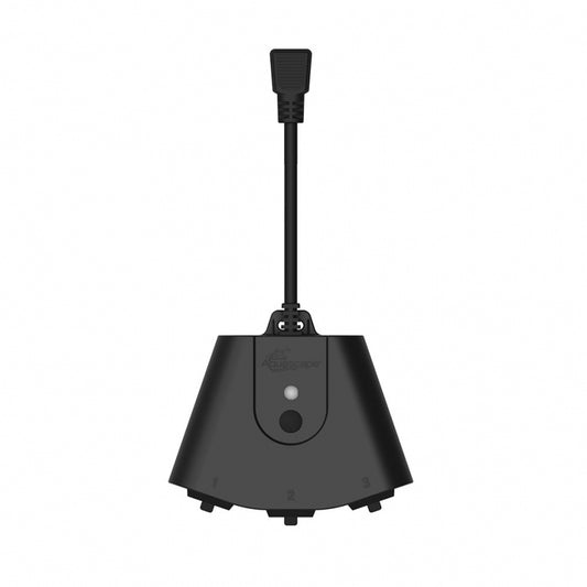 A black smart control plug with a cable, featuring a display screen and buttons for operation.