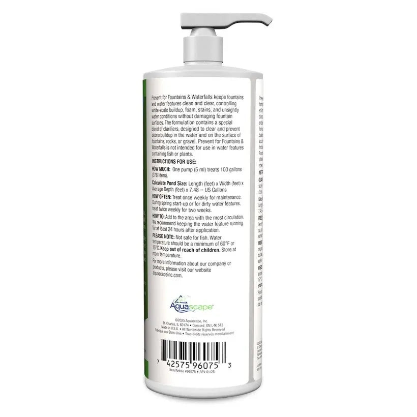 PREVENT FOR FOUNTAINS AND WATERFALLS - 32 OZ / 946 ML